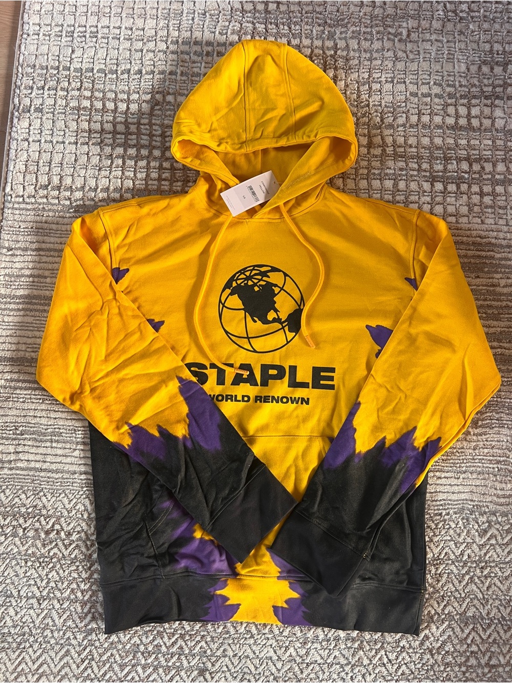 Staple pigeon Yellow Black Purple Globe Logo Tie-Dye Hoodie (size Large)